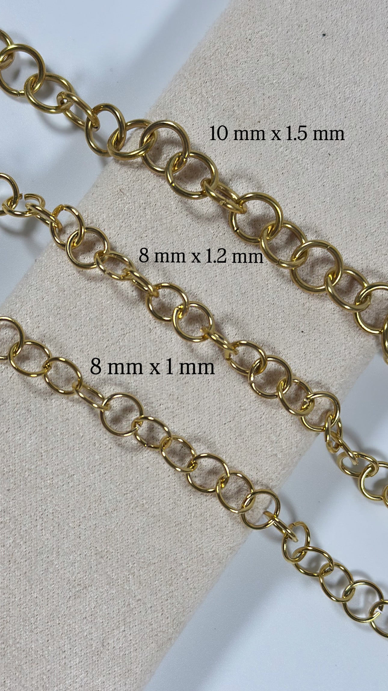 Anneaux ouverts en acier inoxydable dorés 10 x 1.5 mm