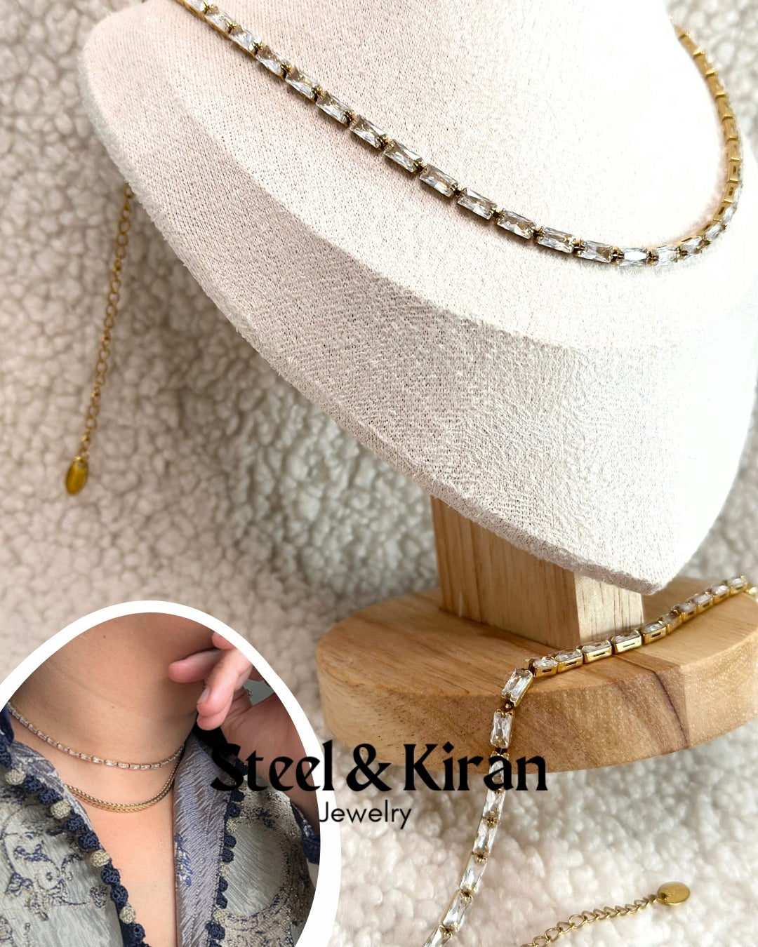 Collier Glimmer en acier avec pendentifs en zircon cubique