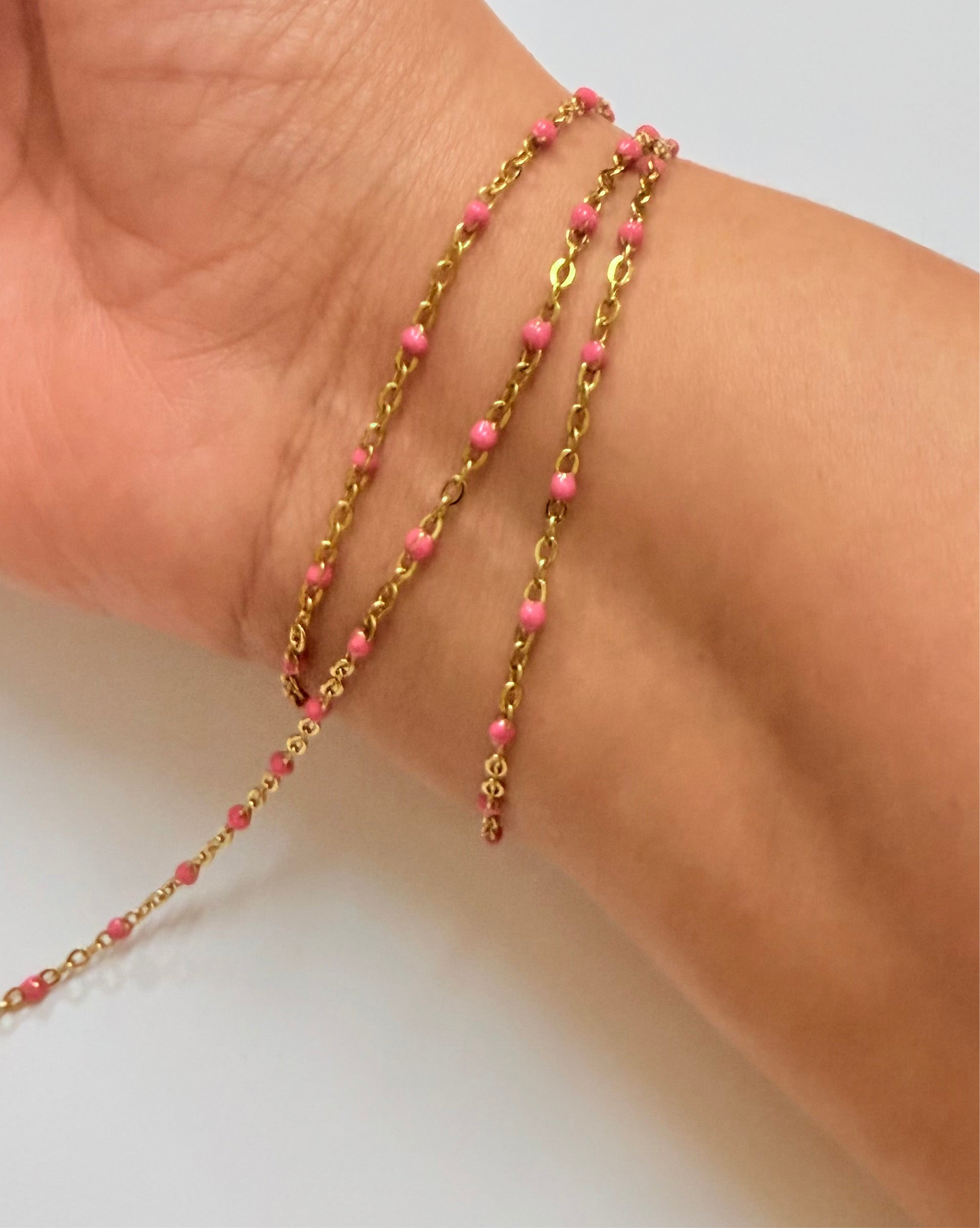 Chaîne en acier inoxydable et émail Rose
