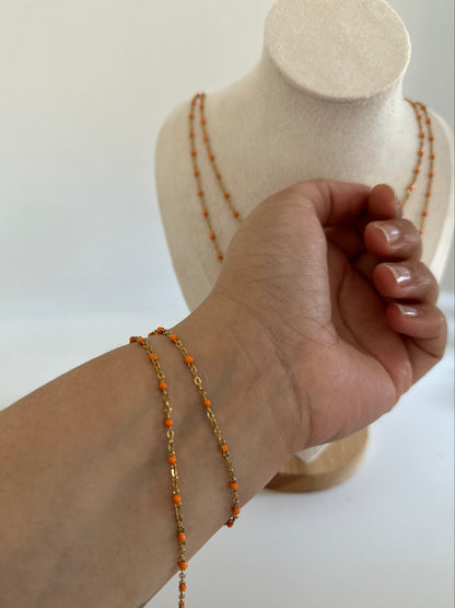Chaîne en acier inoxydable et émail orange