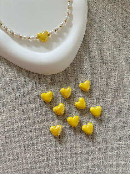 Perles en porcelaine - Gand Coeur Jaune