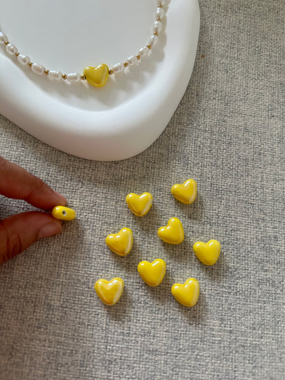 Perles en porcelaine - Gand Coeur Jaune