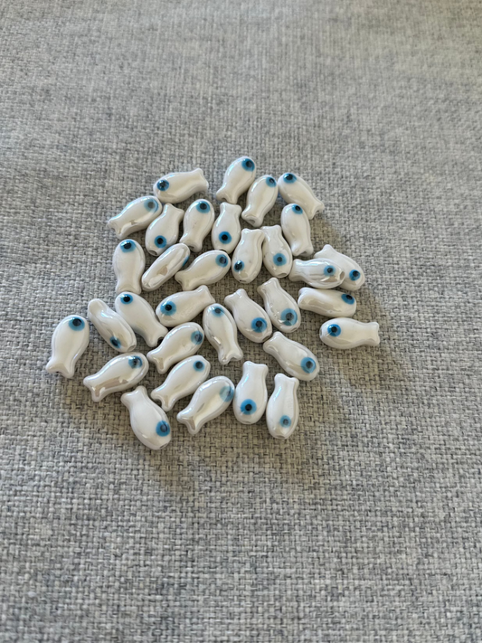 Perles en porcelaine - Poissons Blanc