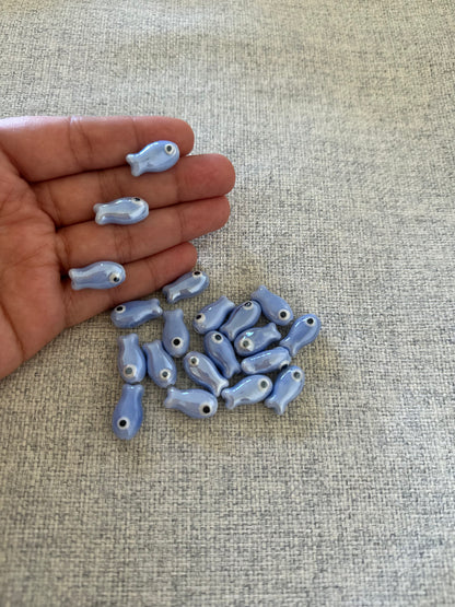 Perles en porcelaine - Poissons bleu